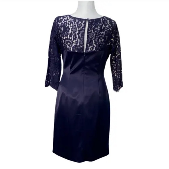 Eliza J Navy Blue Satin and Lace Cocktail Dress SZ 4 - Picture 6 of 7